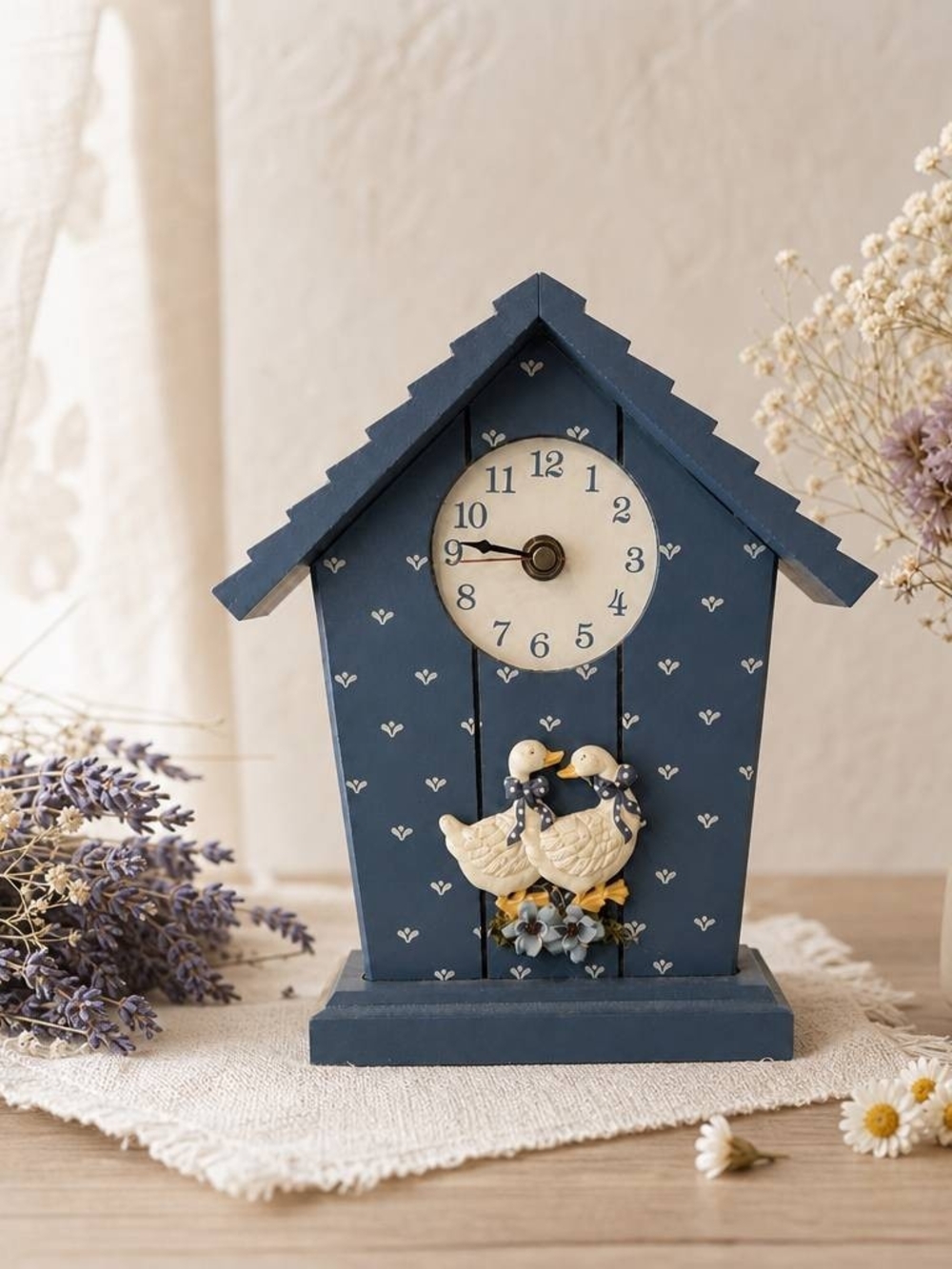 Vintage “Blue Ribbon Goose” Wooden Clock – Cottagecore Farmhouse Decor